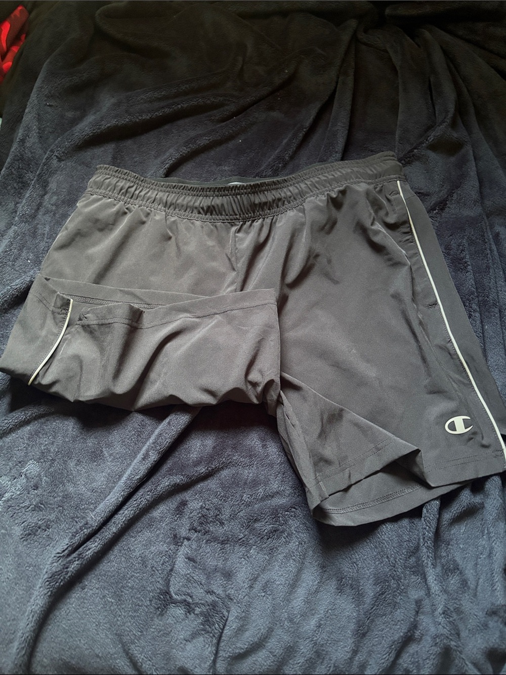 Champion Men’s Black Athletic Shorts with White Piping